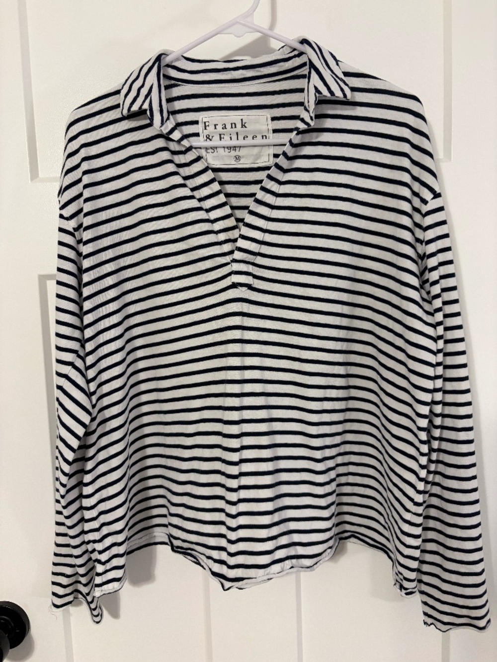 Frank & Eileen Top Womens Large Patrick Popover Henley Striped Nautical Preppy M